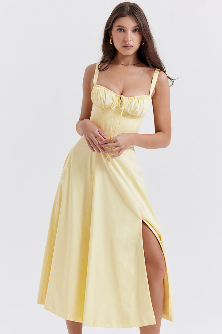 Fitted, bustier dress with modern floral print
