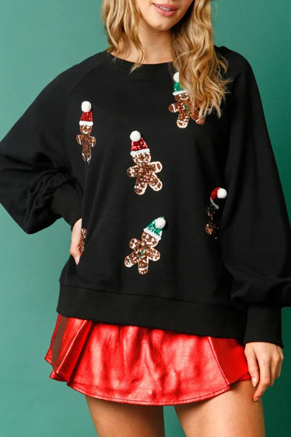 Mune | Christmas Gingerbread Man Sequins Long Sleeve Sweatshirt