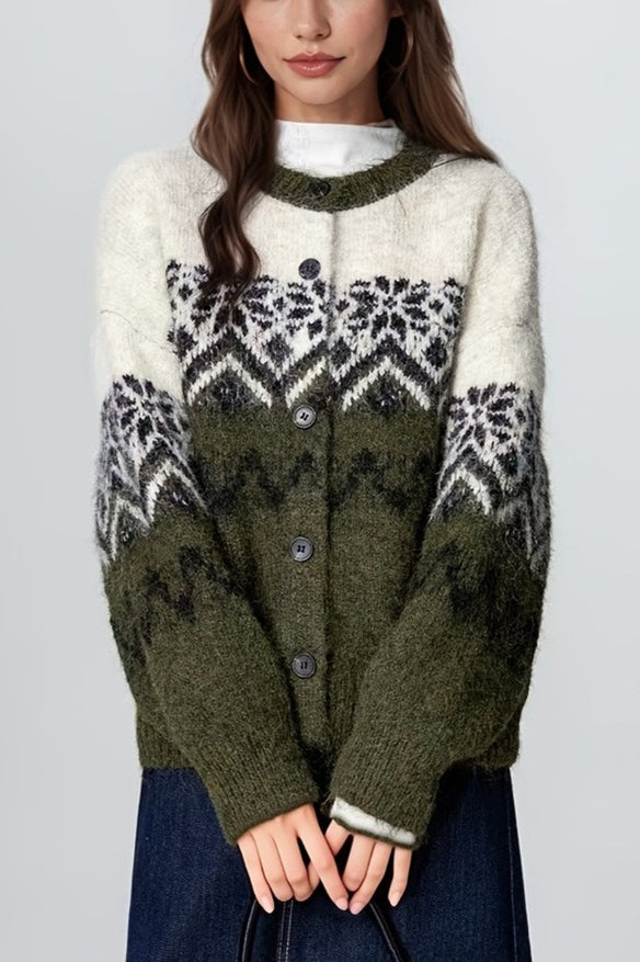 Mune | Retro Nordic Christmas Snowflake Jacquard Cardigan