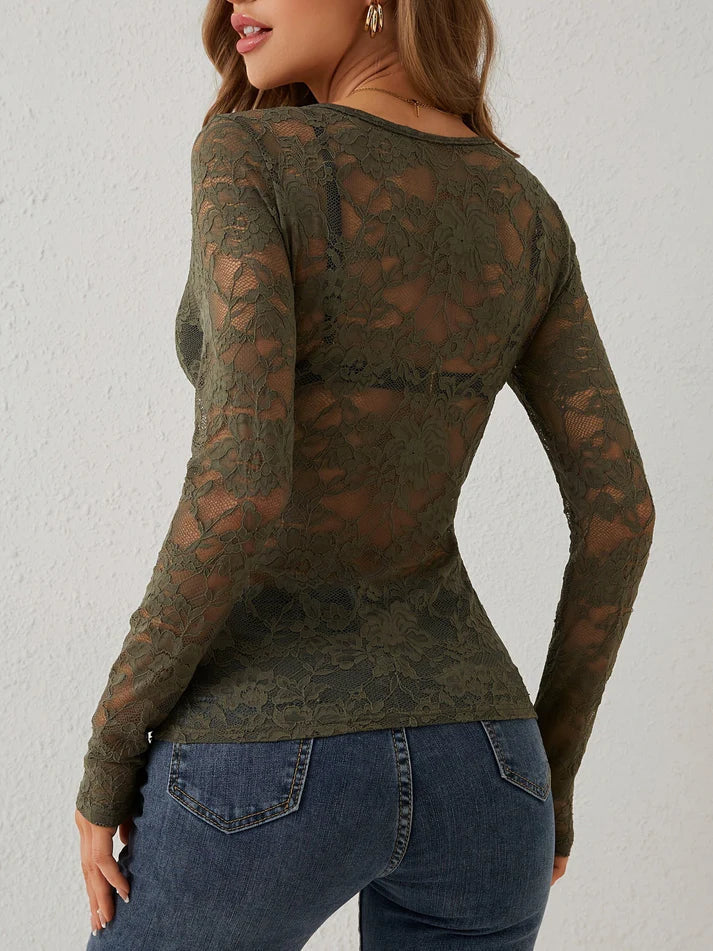 Mune | Long Sleeve Top with V-Neck and Lace