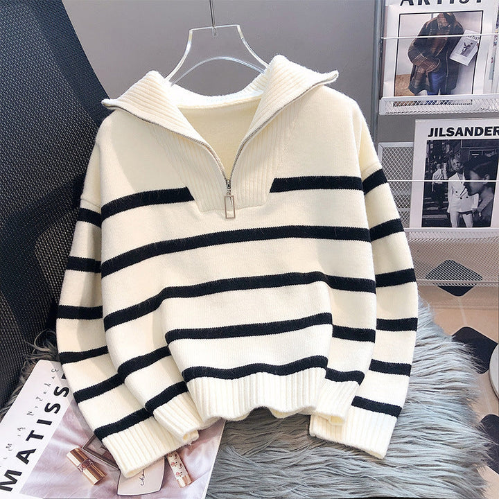 Mune | Fashionable loose-fitting striped cashmere sweater with zipper ideal for winter