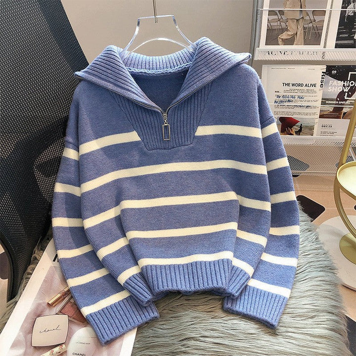 Mune | Fashionable loose-fitting striped cashmere sweater with zipper ideal for winter