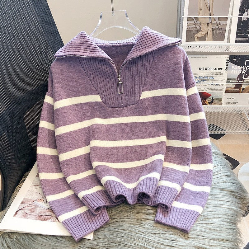 Mune | Fashionable loose-fitting striped cashmere sweater with zipper ideal for winter