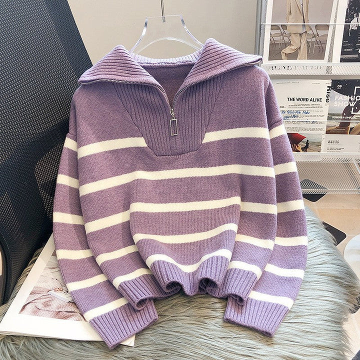 Mune | Fashionable loose-fitting striped cashmere sweater with zipper ideal for winter