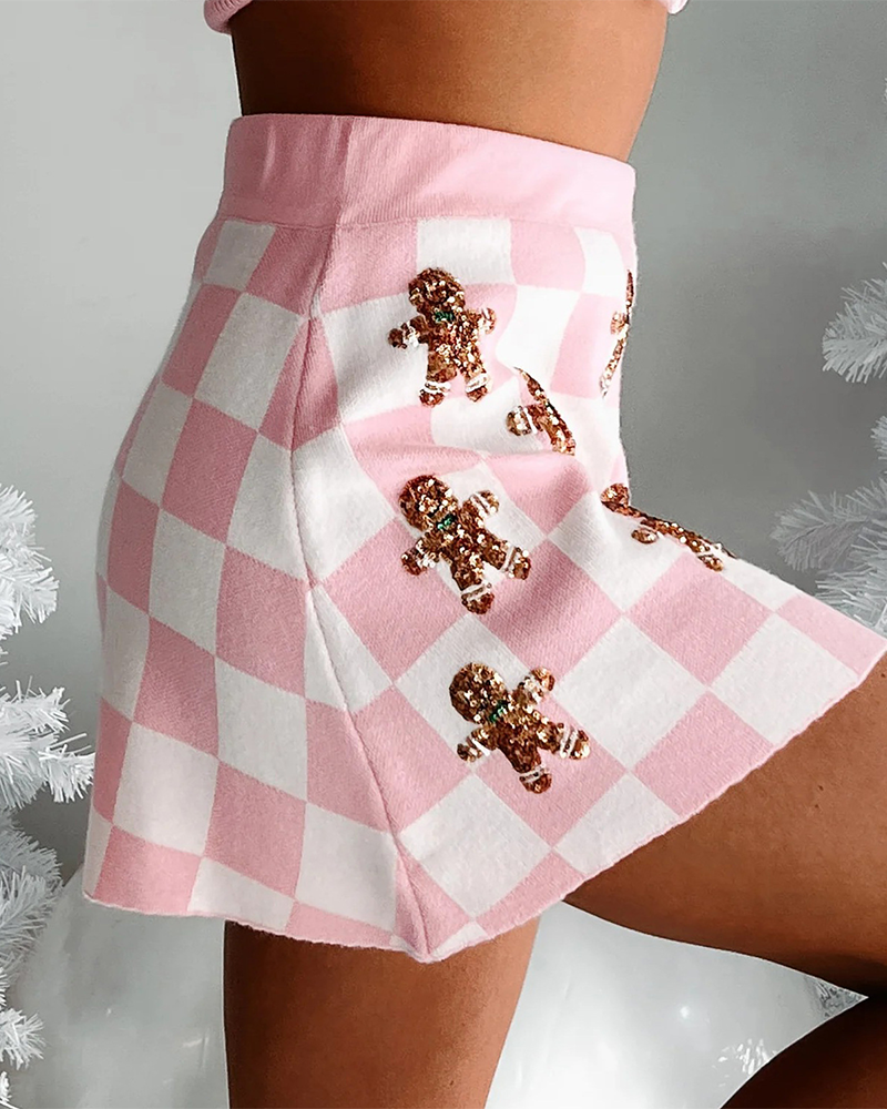 Mune | Christmas Polka Dot Pattern Knit Sweater Short Skirt Suit