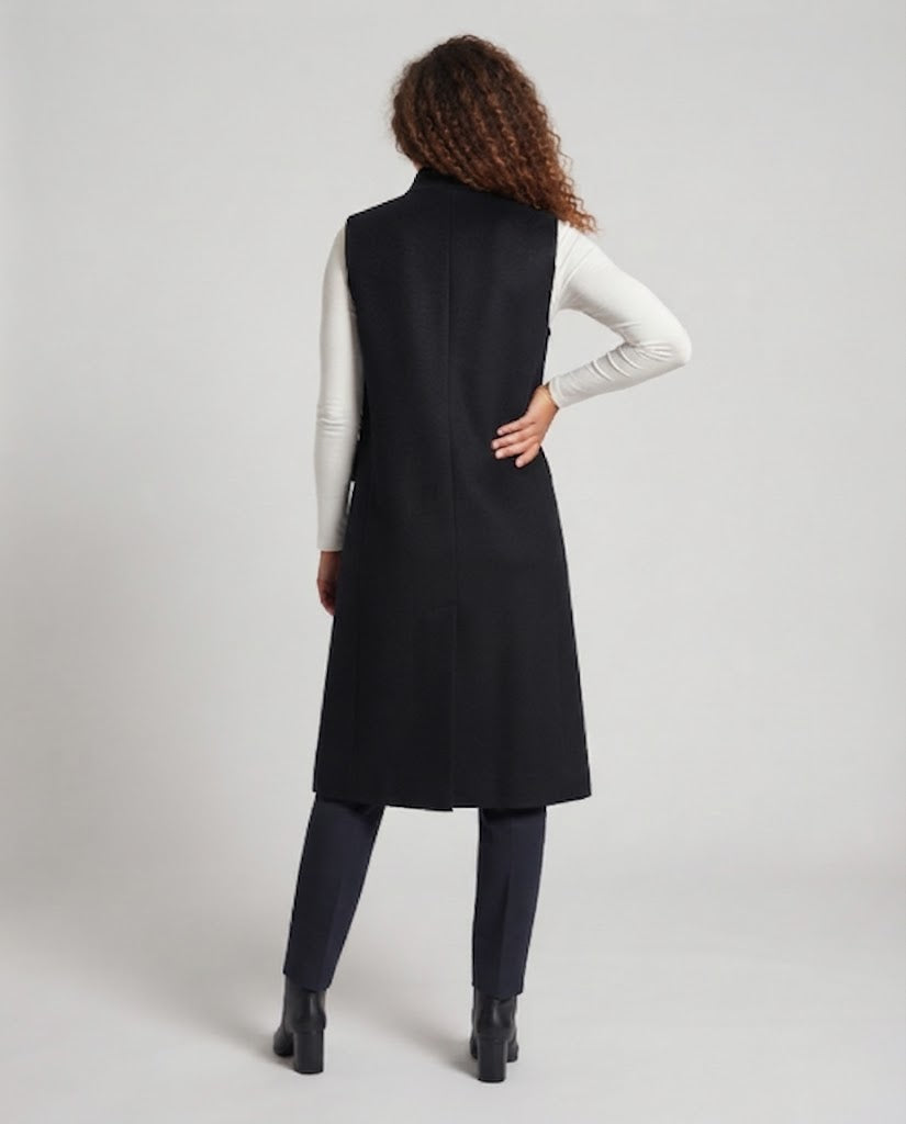 Women's Sleeveless Long Wool Blend Vest with Stand-up Collar and Decorative Button Placket Mune Fashion