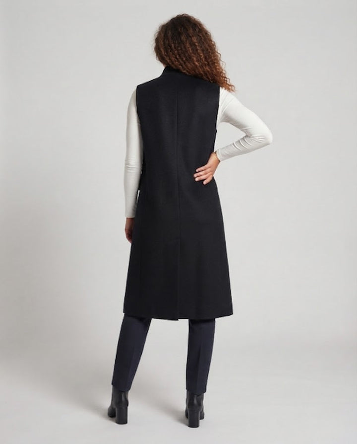 Women's Sleeveless Long Wool Blend Vest with Stand-up Collar and Decorative Button Placket Mune Fashion