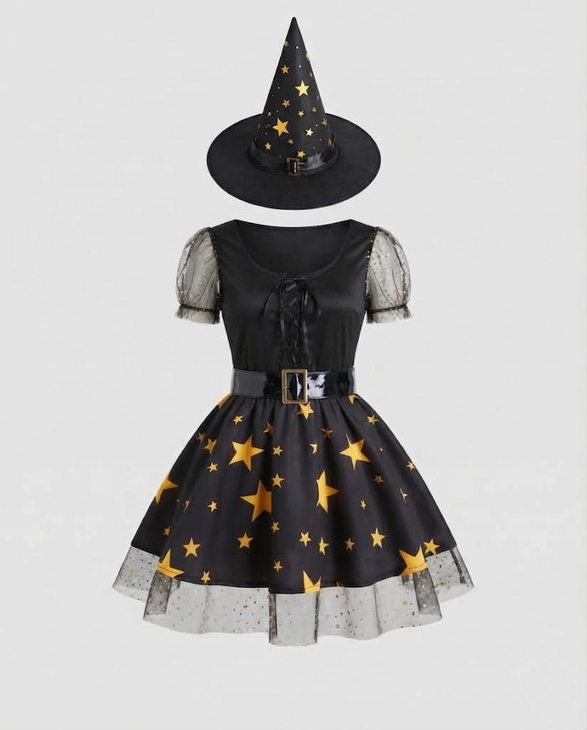 Women's fairy-tale witch costume with stars and lace details Mune Fashion