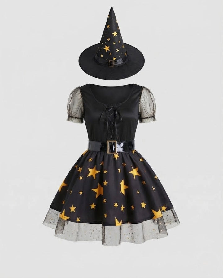 Women's fairy-tale witch costume with stars and lace details Mune Fashion