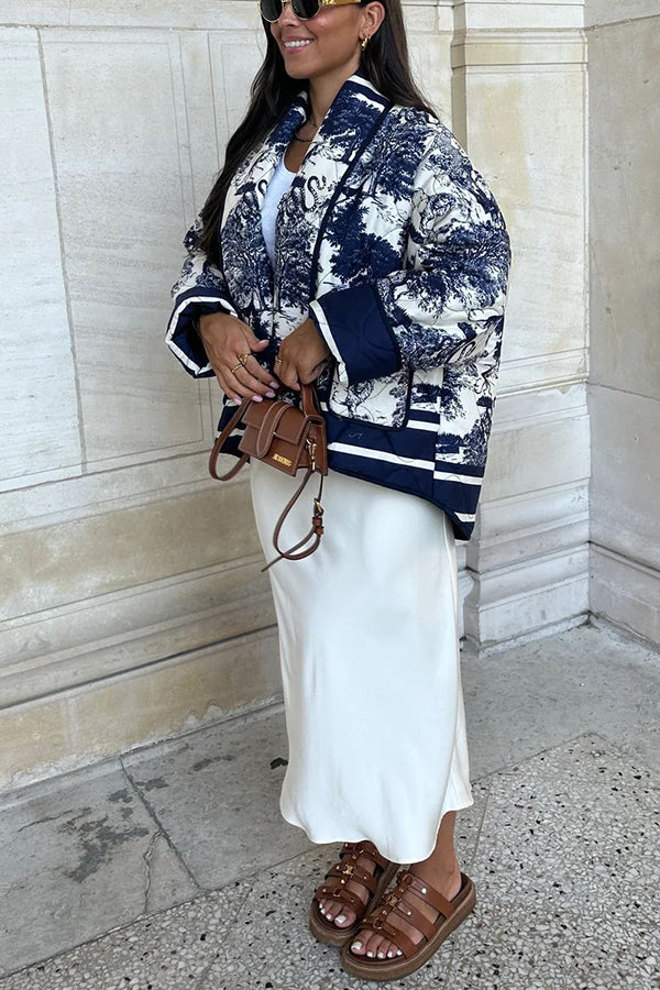 Mune | Songs Porcelain Ink Printed Bag Quilted Cotton Kimono Jacket