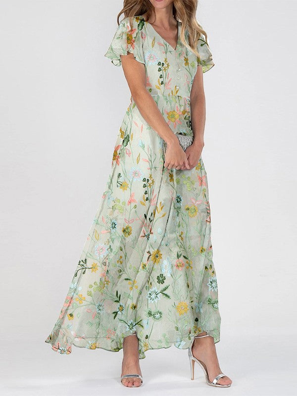 Women’s Summer Floral V Neck Maxi Dress