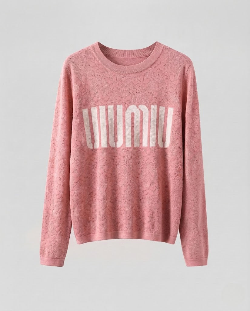 Women's fine knit pullover with round neckline, jacquard structure and logo front Mune Fashion