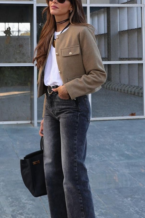 Mune | Neck Solid Color Single-Breasted Jacket