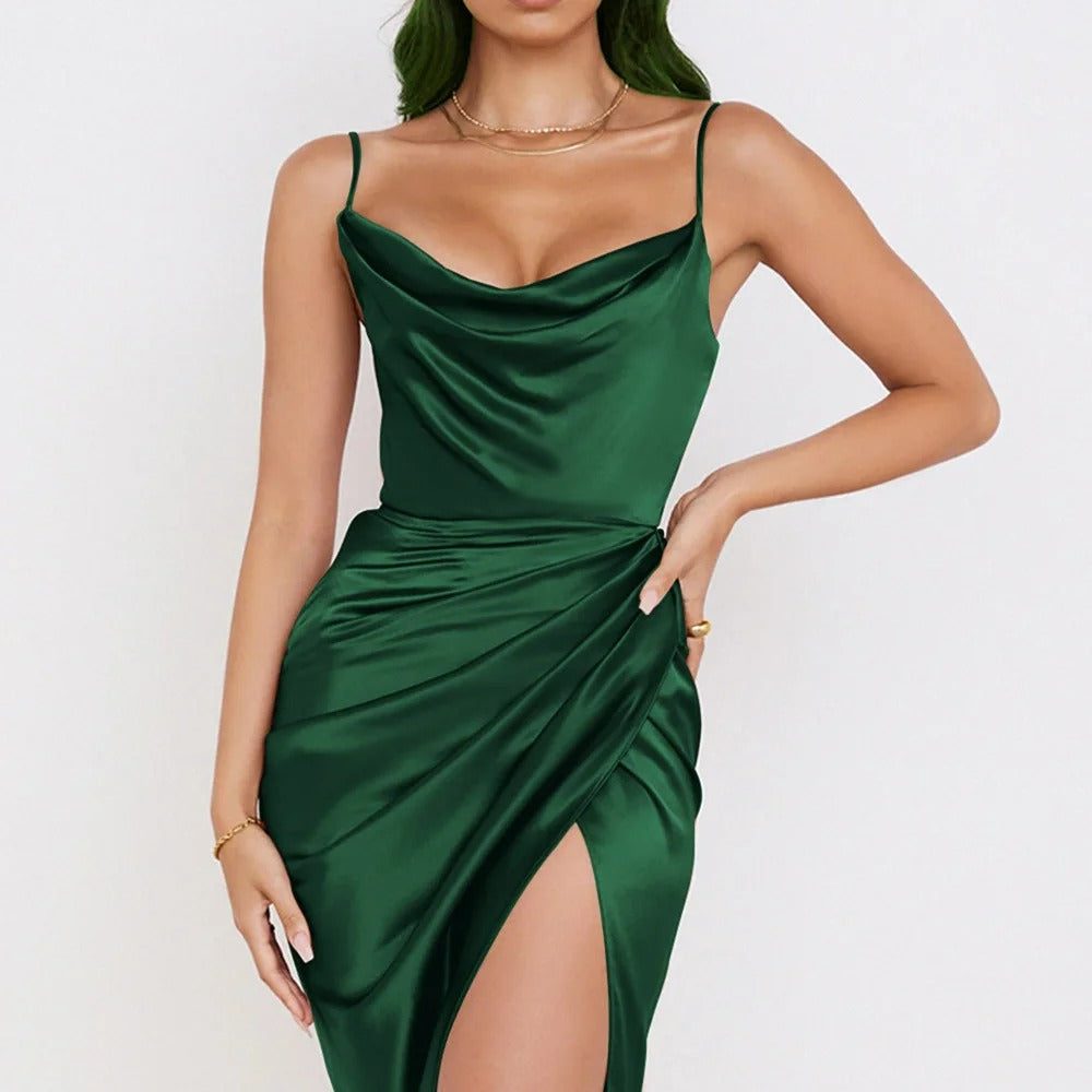 Mune | Dress in satin with ruffles and fine straps