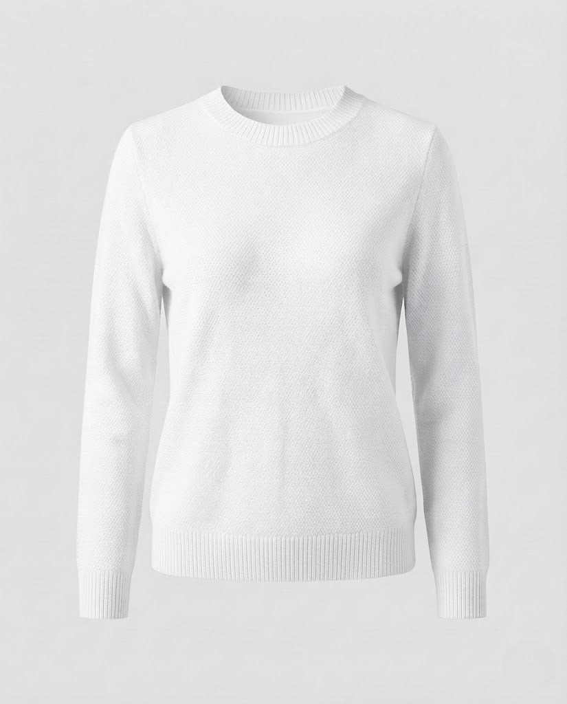 Women's Fine Structured Knit Sweater with Round Neck and Extra Soft Merino Mix Mune Fashion
