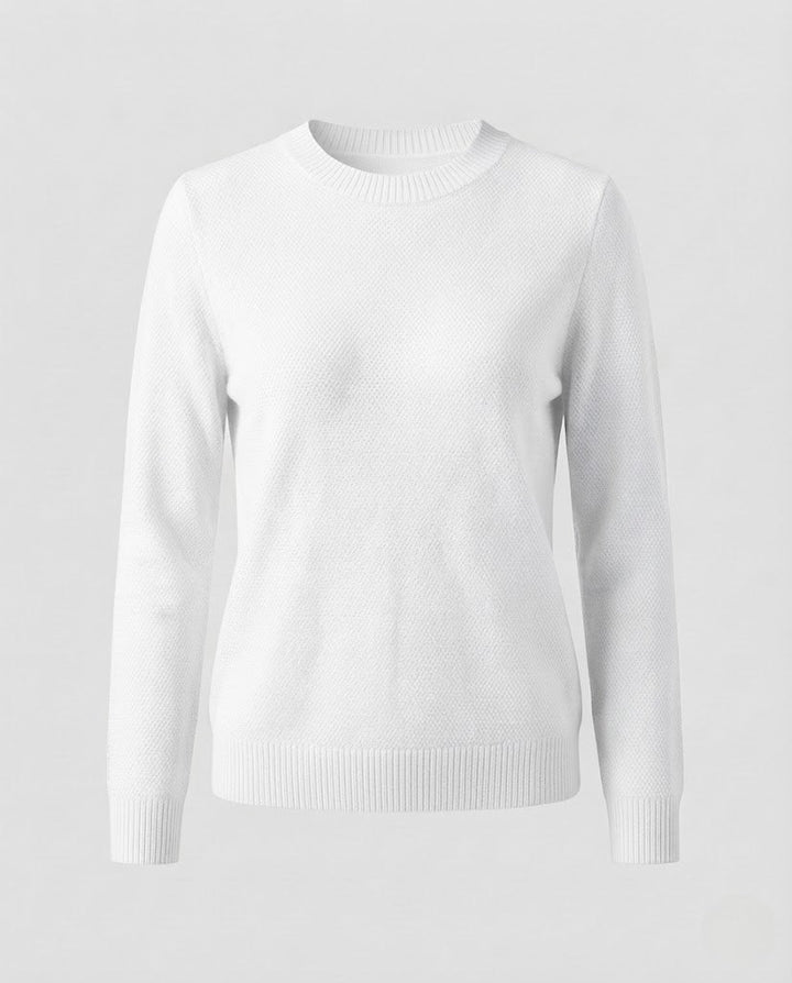 Women's Fine Structured Knit Sweater with Round Neck and Extra Soft Merino Mix Mune Fashion