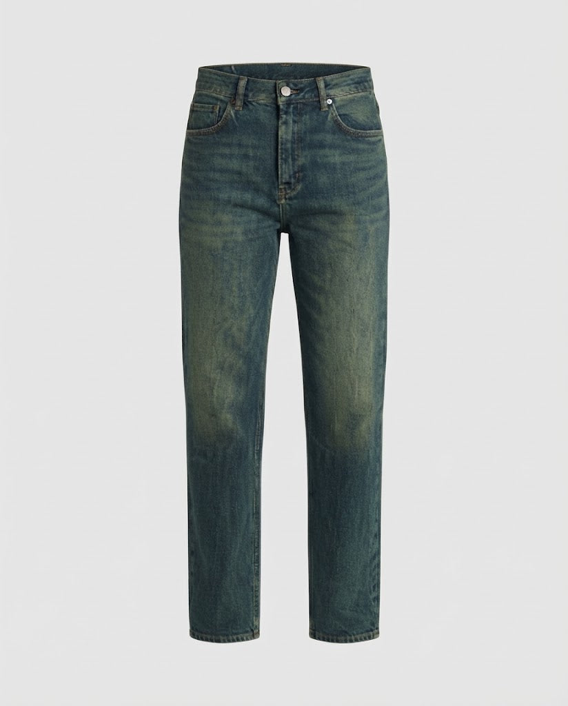 Women High-Waisted Relaxed-Fit Straight Jeans with Wide Leg and Vintage Wash Mune Fashion