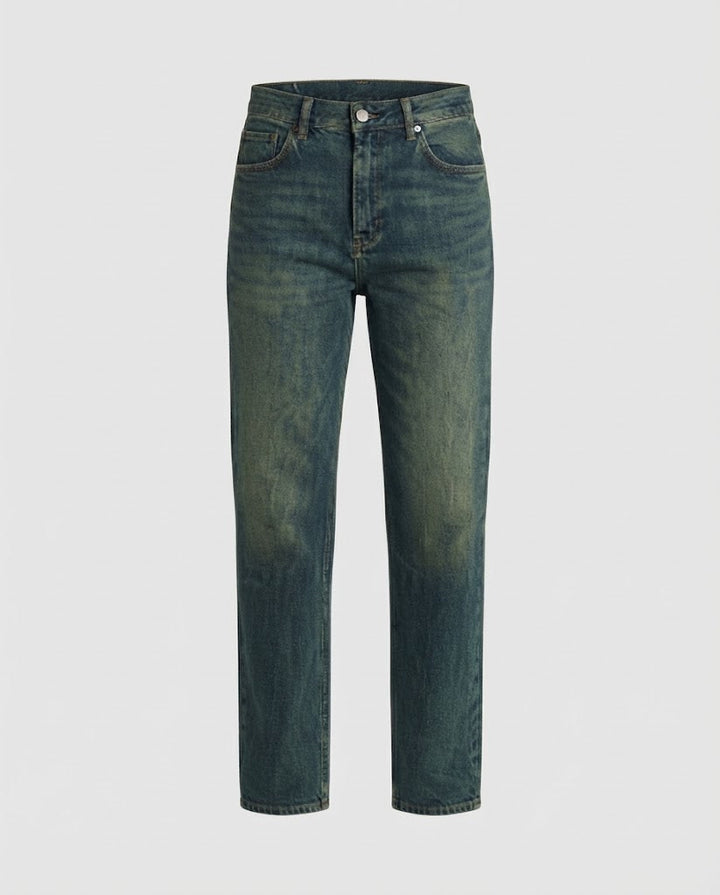 Women High-Waisted Relaxed-Fit Straight Jeans with Wide Leg and Vintage Wash Mune Fashion