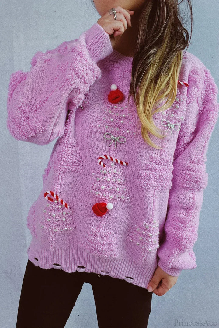Mune | Christmas 3D Tree Pearl Solid Flocked Sweater