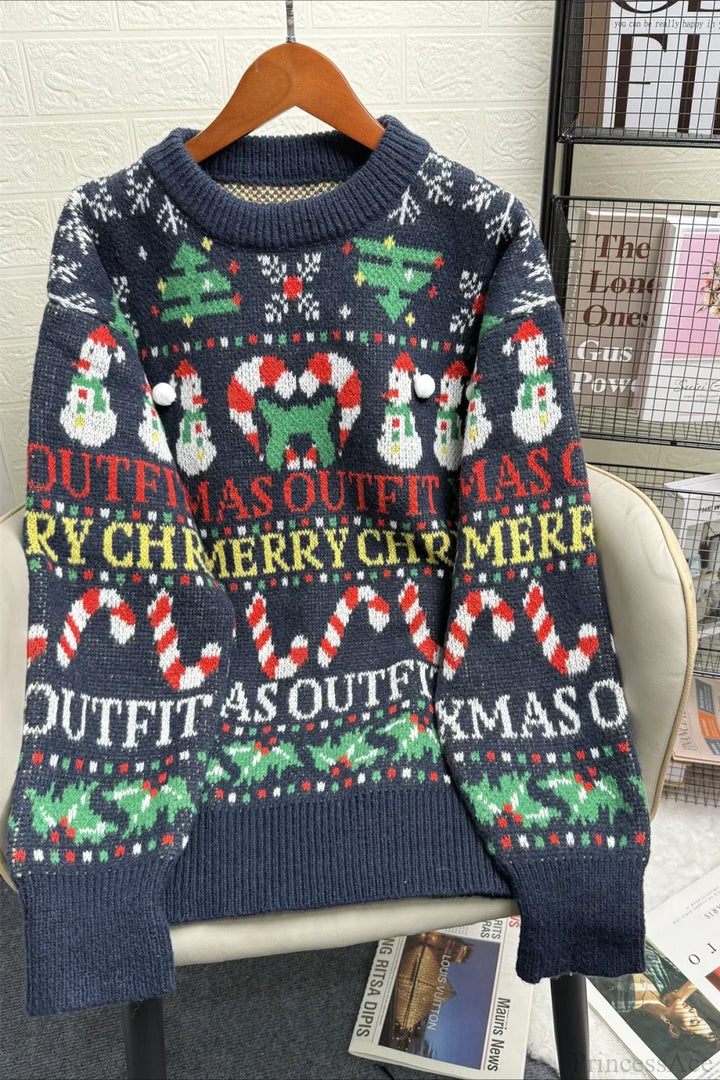 Mune | Christmas Contrast Round Neck Loose Long Sleeve Sweater