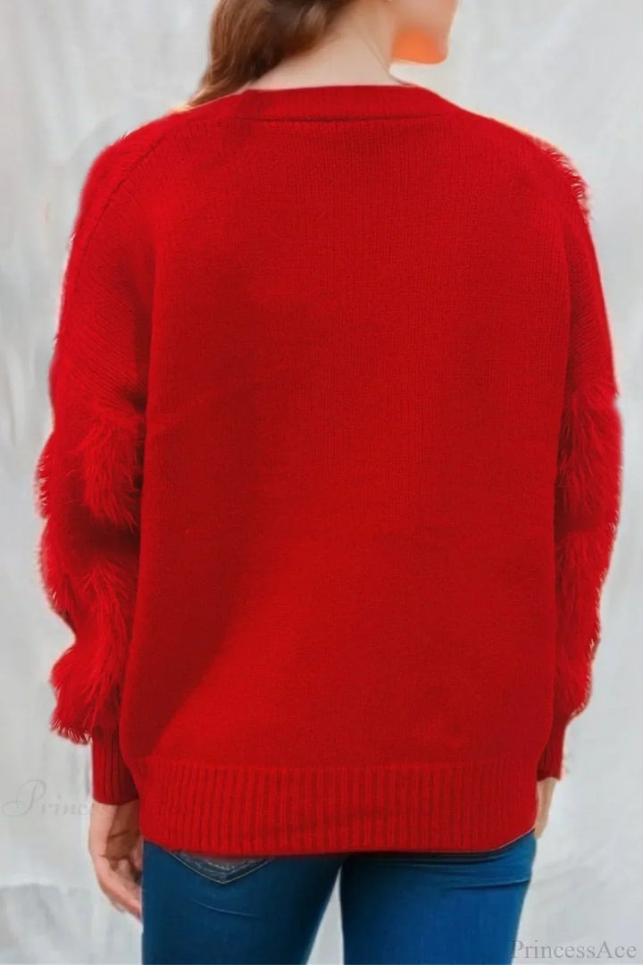 Mune | Christmas Mink Fleece 3D Trim Single Breasted Cardigan Sweater
