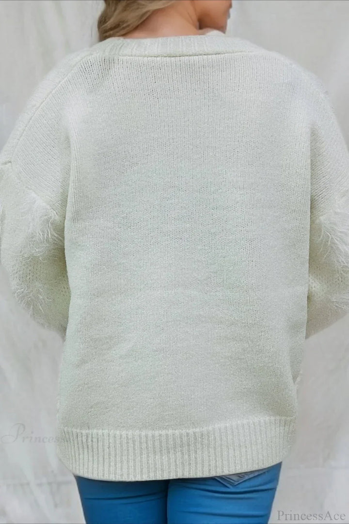 Mune | Christmas Mink Fleece 3D Trim Single Breasted Cardigan Sweater