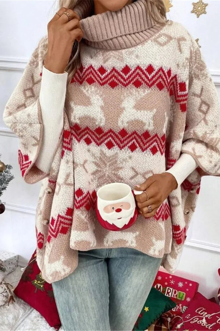 Mune | Christmas Moose High Collar Contrast Batwing Sleeve Sweater