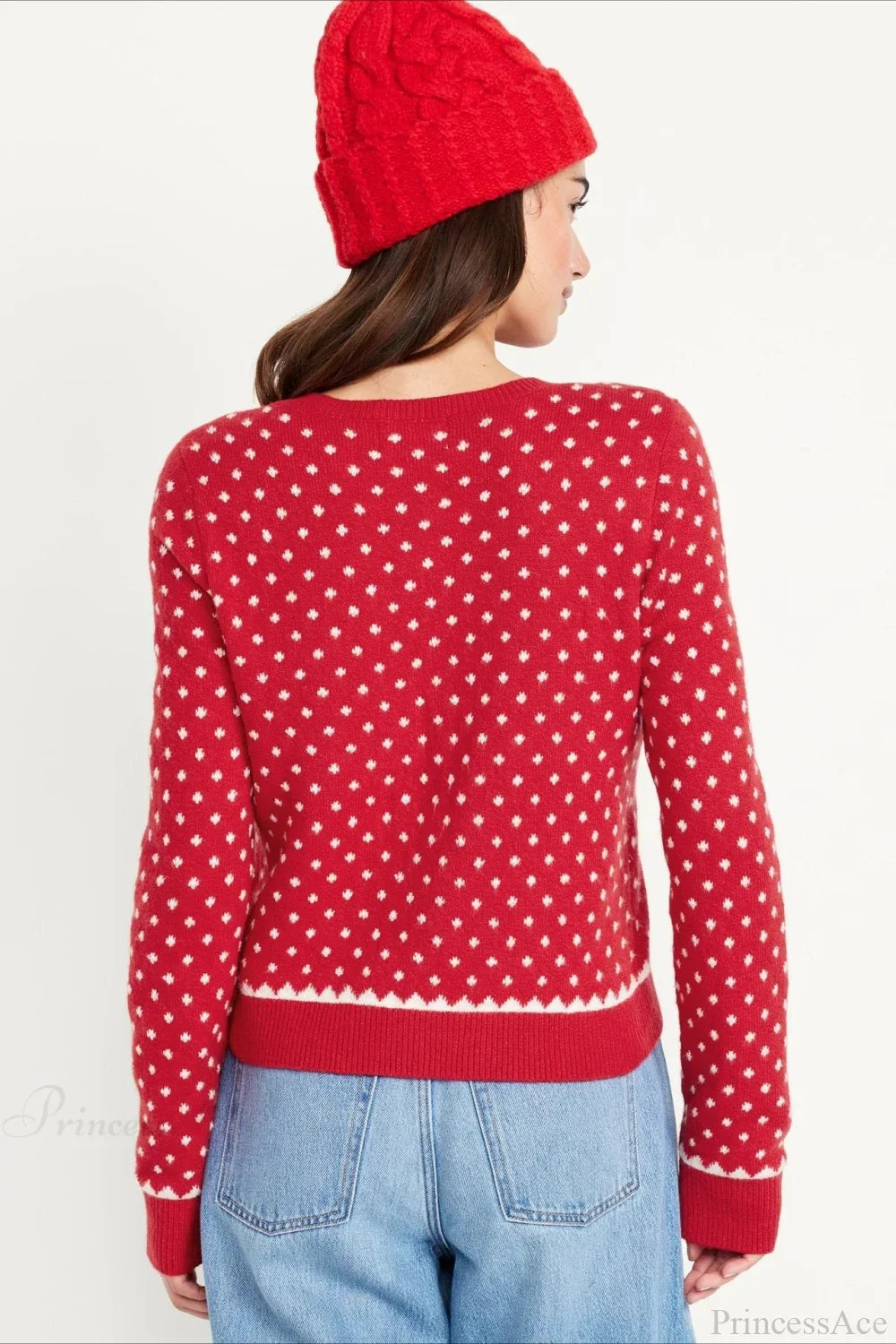 Mune | Christmas Red Dotted Polka Dot Snow-Covered Long Sleeve Sweater