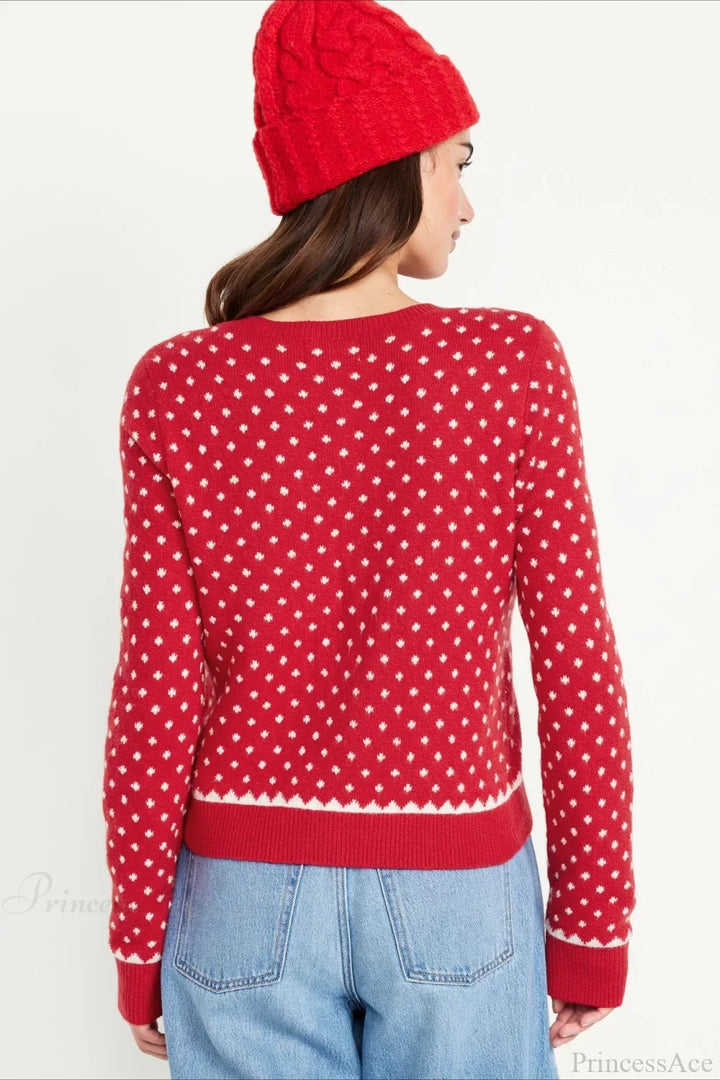 Mune | Christmas Red Dotted Polka Dot Snow-Covered Long Sleeve Sweater