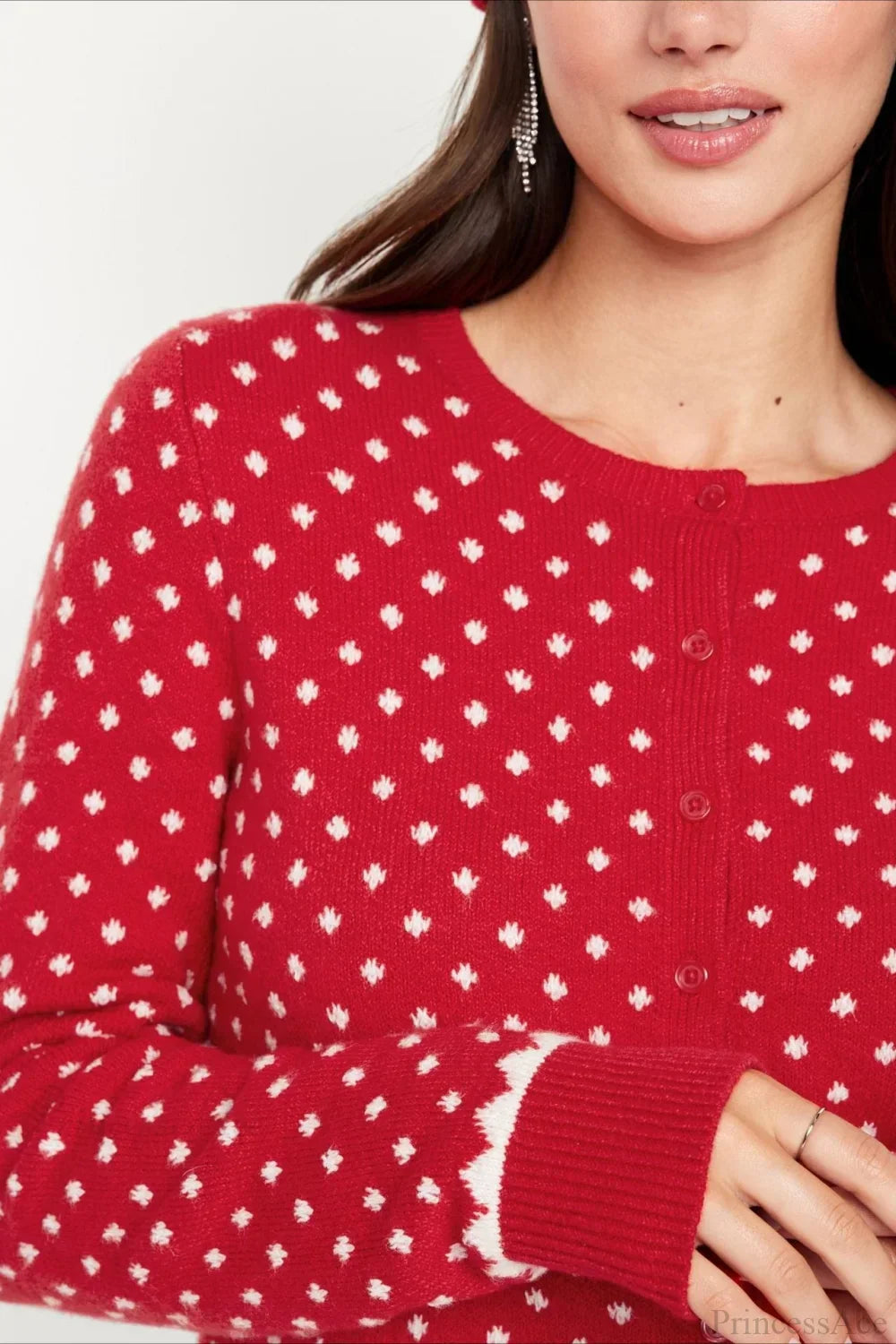 Mune | Christmas Red Dotted Polka Dot Snow-Covered Long Sleeve Sweater