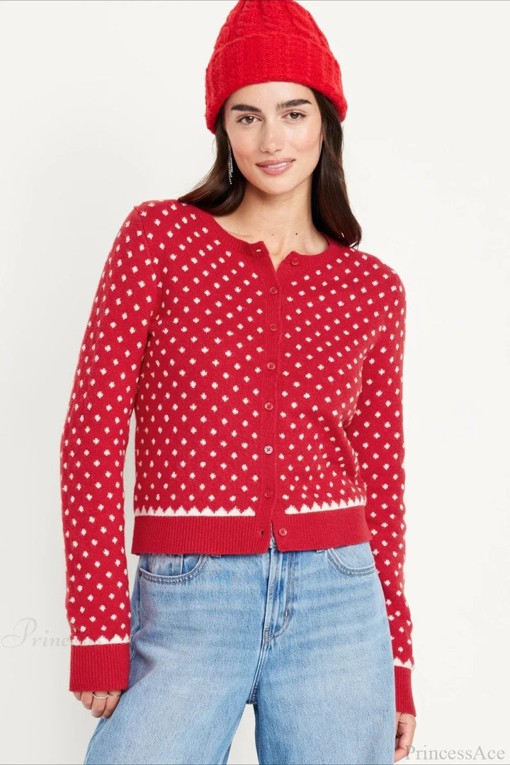 Mune | Christmas Red Dotted Polka Dot Snow-Covered Long Sleeve Sweater