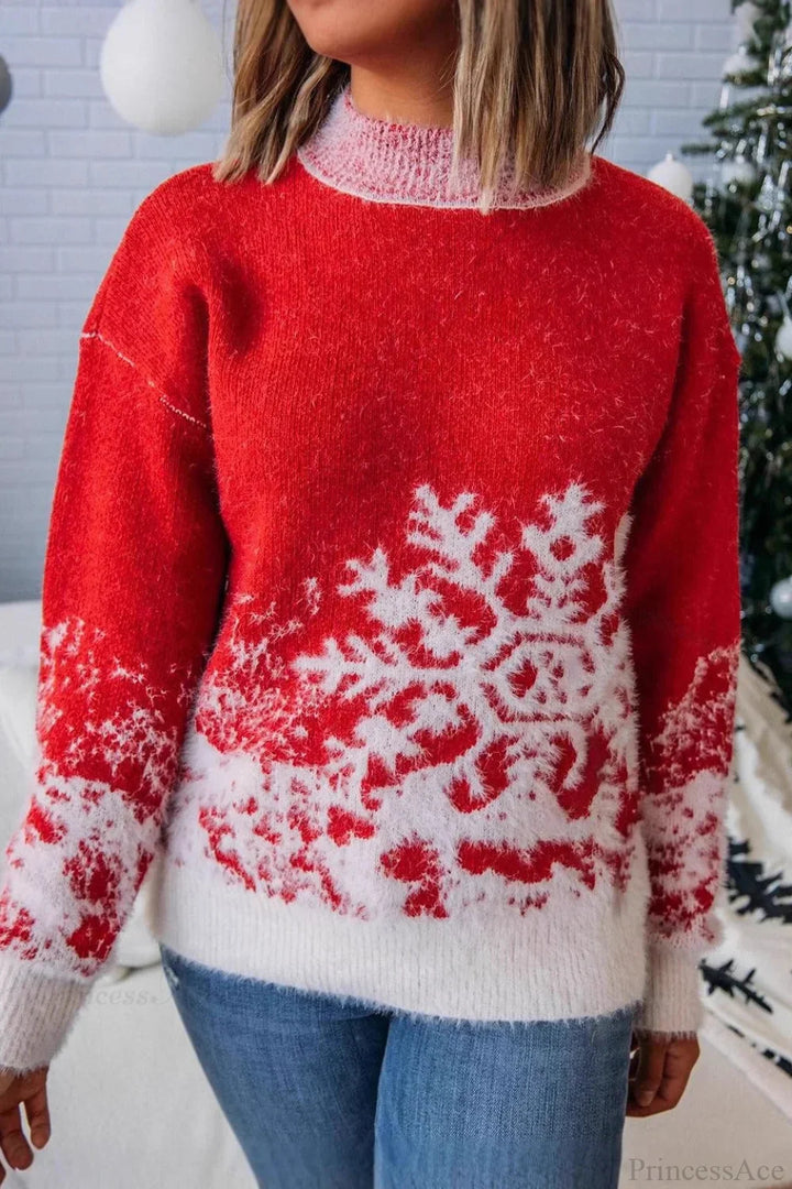 Mune | Christmas Red Snowflake Pattern Turtleneck Oversized Sweater