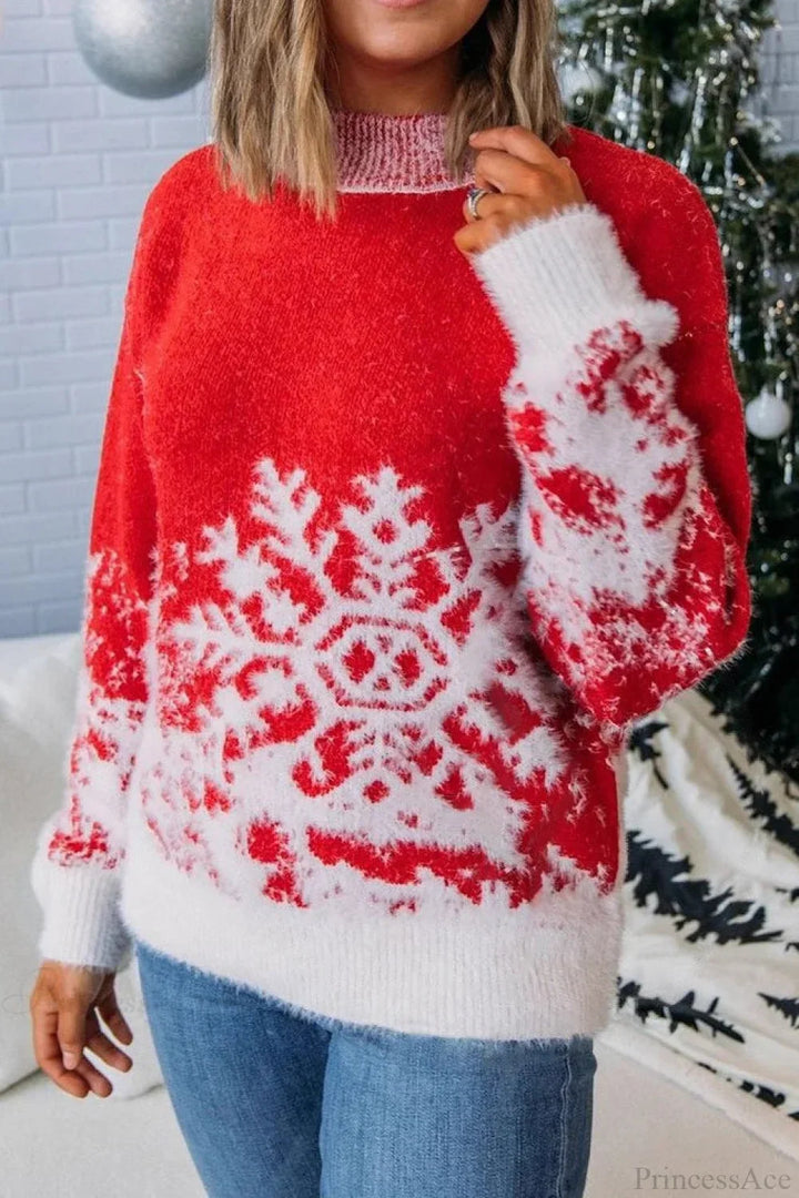 Mune | Christmas Red Snowflake Pattern Turtleneck Oversized Sweater