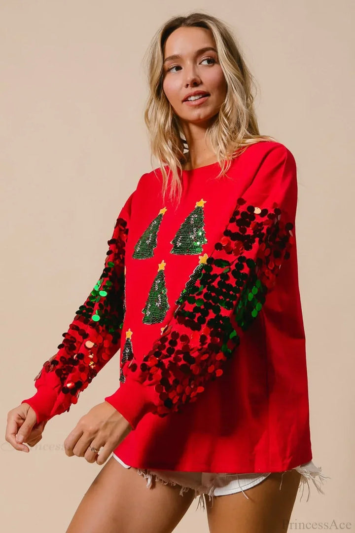 Mune | Christmas Sequins Long Sleeve Casual Sweatshirt