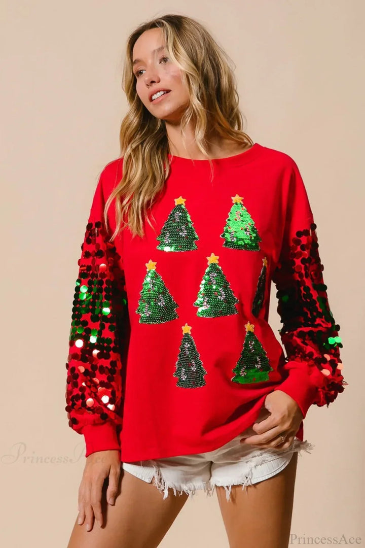 Mune | Christmas Sequins Long Sleeve Casual Sweatshirt