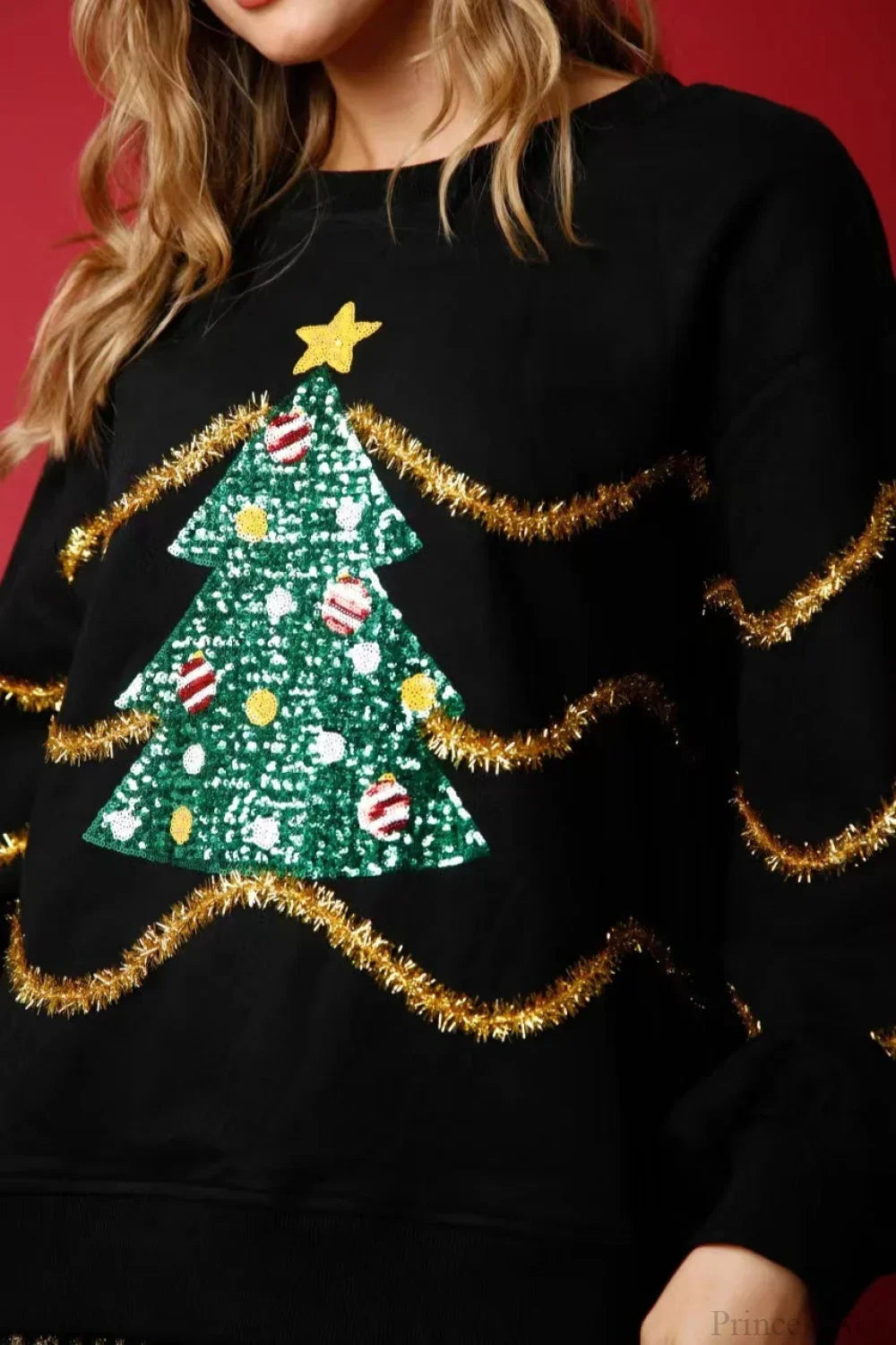 Mune | Christmas Tree Sequin Casual Loose Long Sleeve Tee