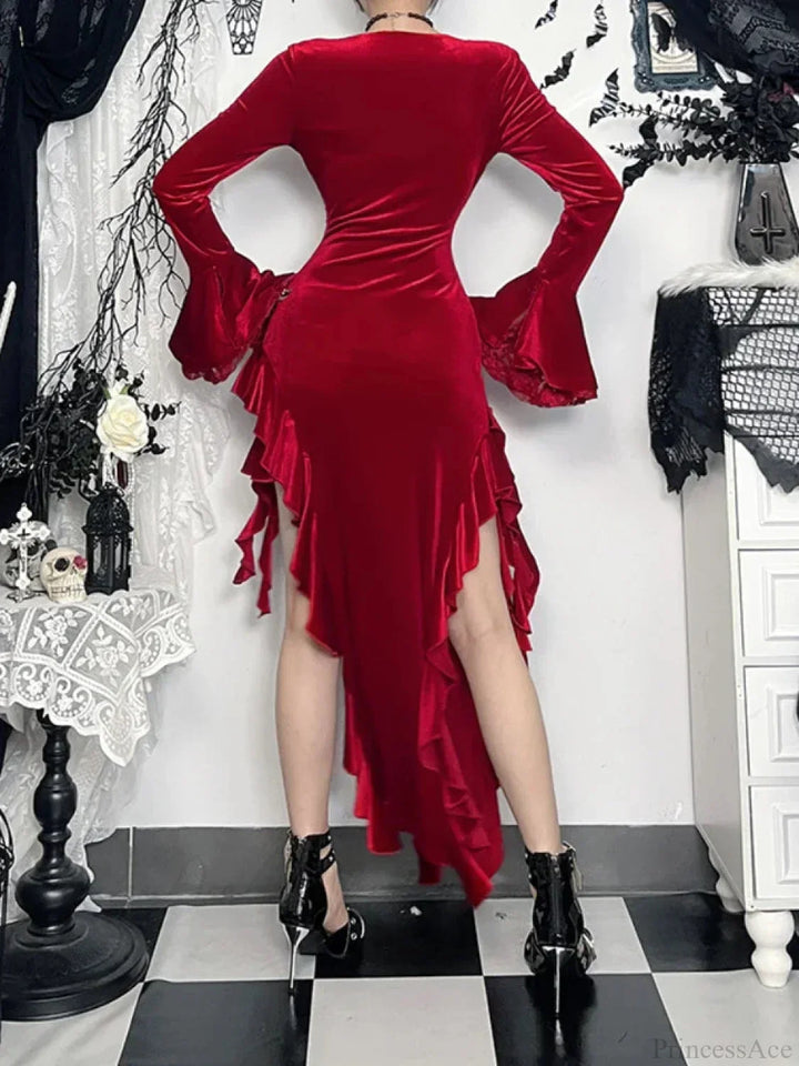 Mune | Christmas Velvet Lace Patchwork Midi Dress
