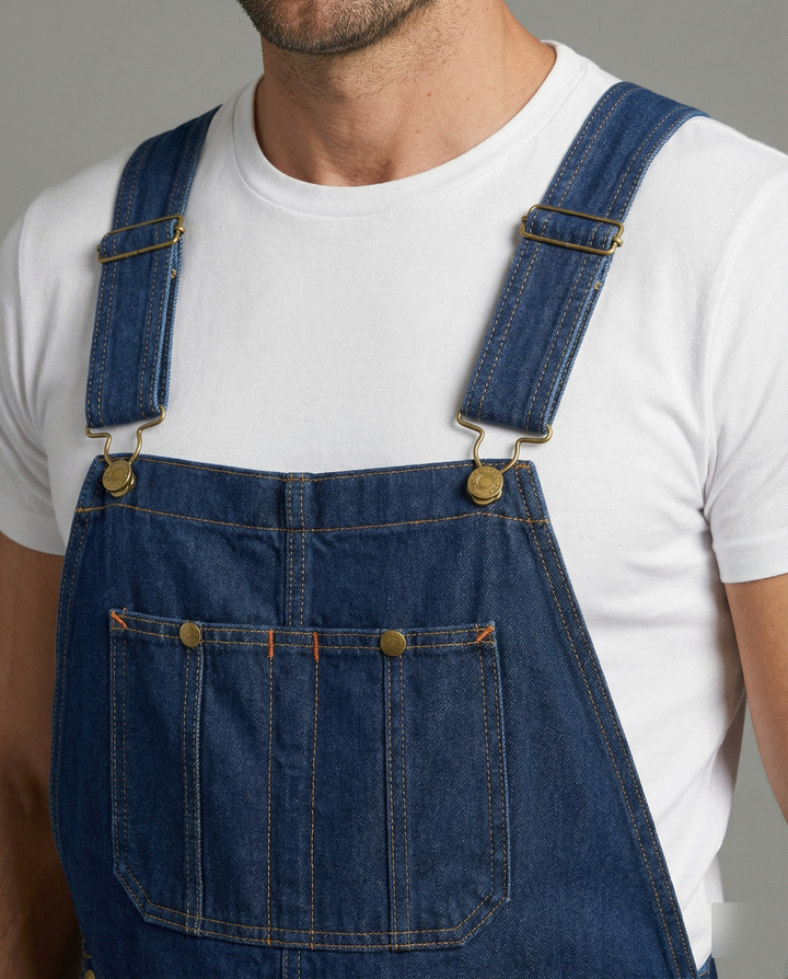 Men's jeans overall with pockets and adjustable straps