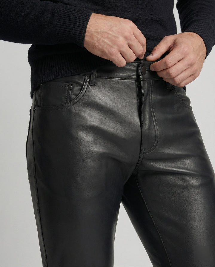 Men Faux Leather Pants Slim Fit