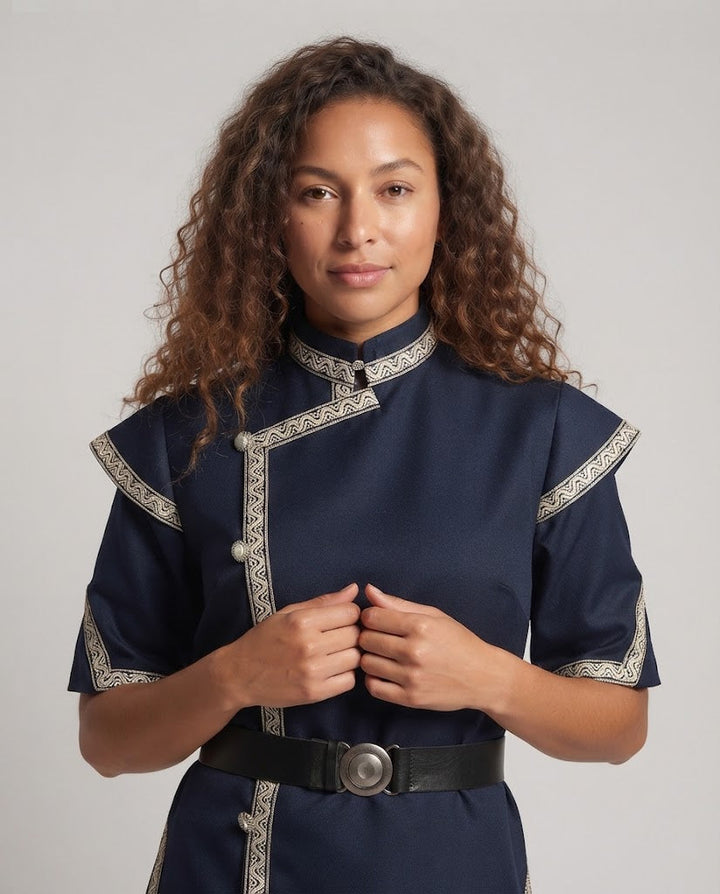 Women's costume with decorative trim and belt Mune Fashion