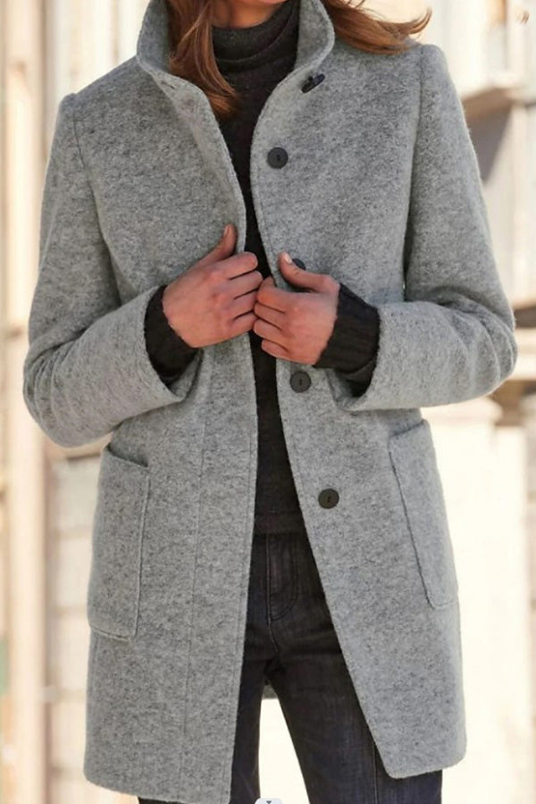 Mune | Solid Color Button Stand Collar Wool Jacket