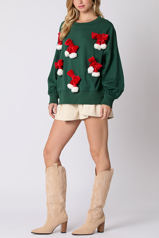 Mune | Christmas Bow Decorated Casual Long Sleeve Sweatshirt