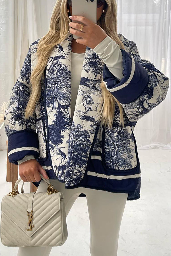 Mune | Songs Porcelain Ink Printed Bag Quilted Cotton Kimono Jacket