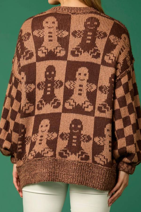 Mune | Christmas Gingerbread Man Crew Neck Long Sleeve Loose Knit Sweater