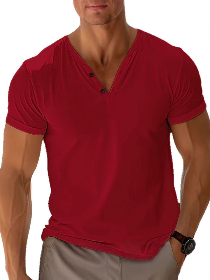 Men Plain Short Sleeve V Neck T Shirt