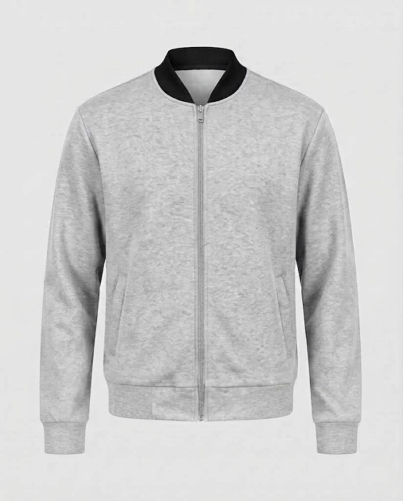 Men's Cotton Blend Bomber Sweat Jacket with Full Zip and Side Pockets Mune Fashion