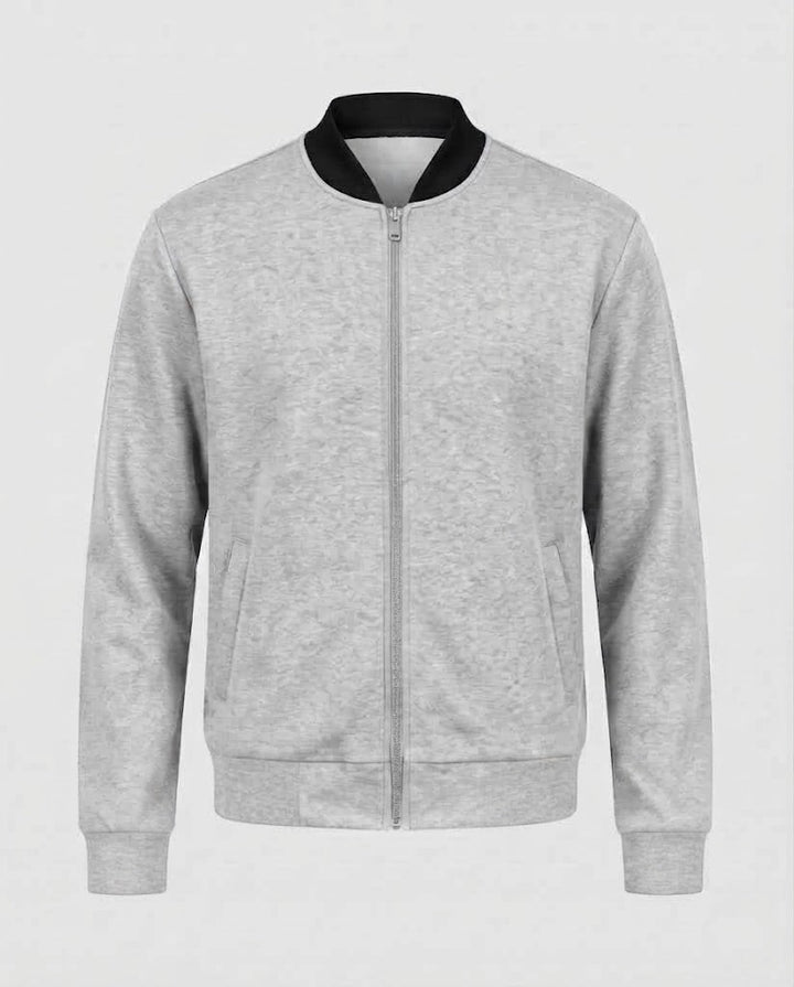Men's Cotton Blend Bomber Sweat Jacket with Full Zip and Side Pockets Mune Fashion