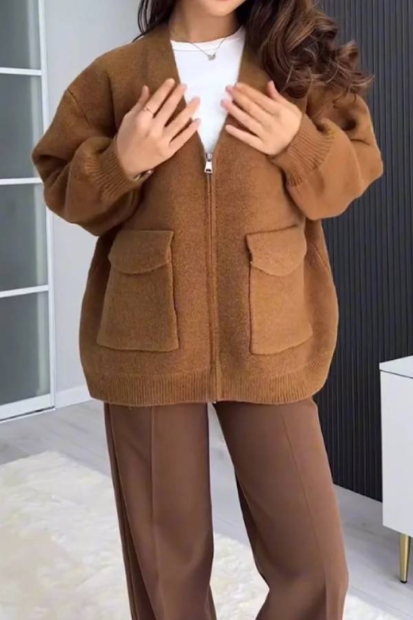 Mune | Color Versatile V-Neck Pocket Sweater Jacket