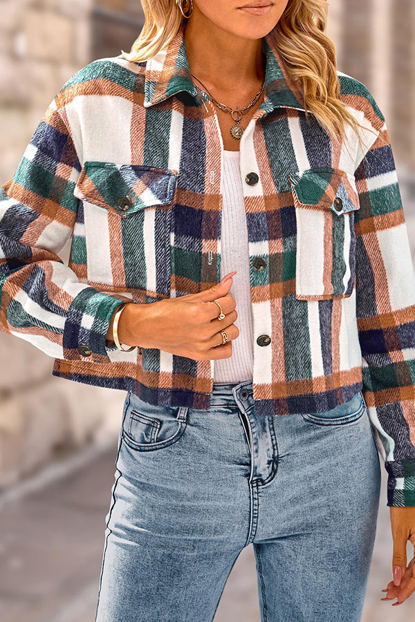 Mune | Pocket Fashion Casual Cropped Women'S Checkered Jacket
