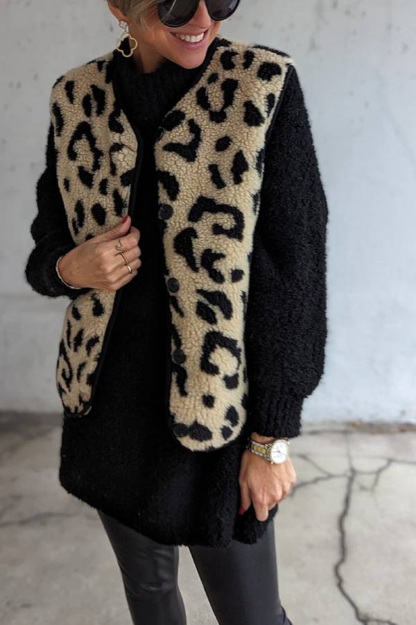 Mune | Leopard Pattern Front Opening Casual Autumn and Winter Vest Jacket